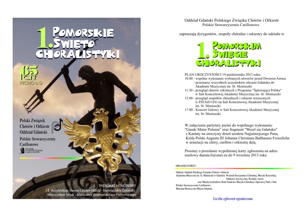 zaproszewnie na 1. Pomorskie święto Chóralistyki - zmiany 4.09.2013 r.